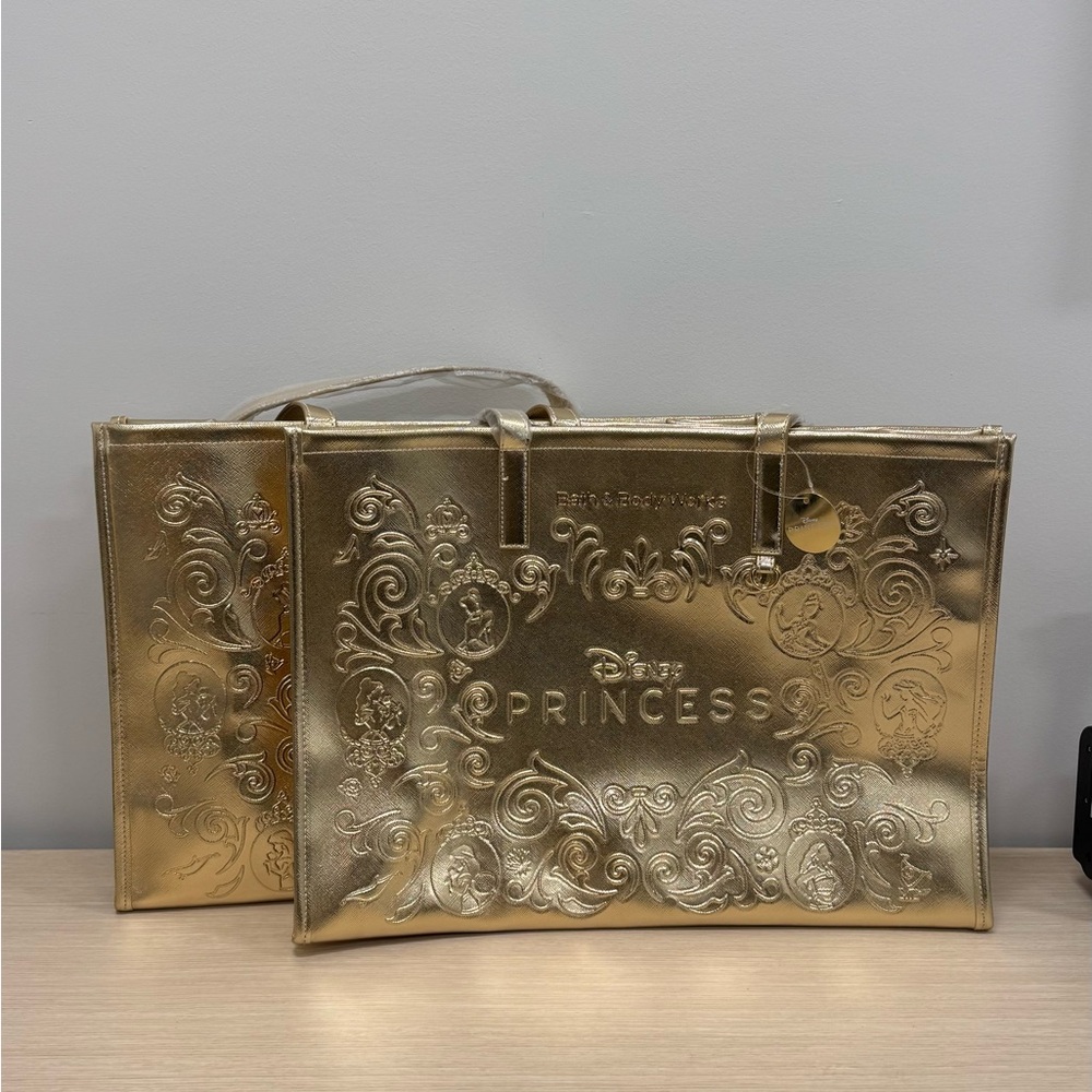 Two Bath & Body Works Disney Princess Gold Tote Bag Bundle